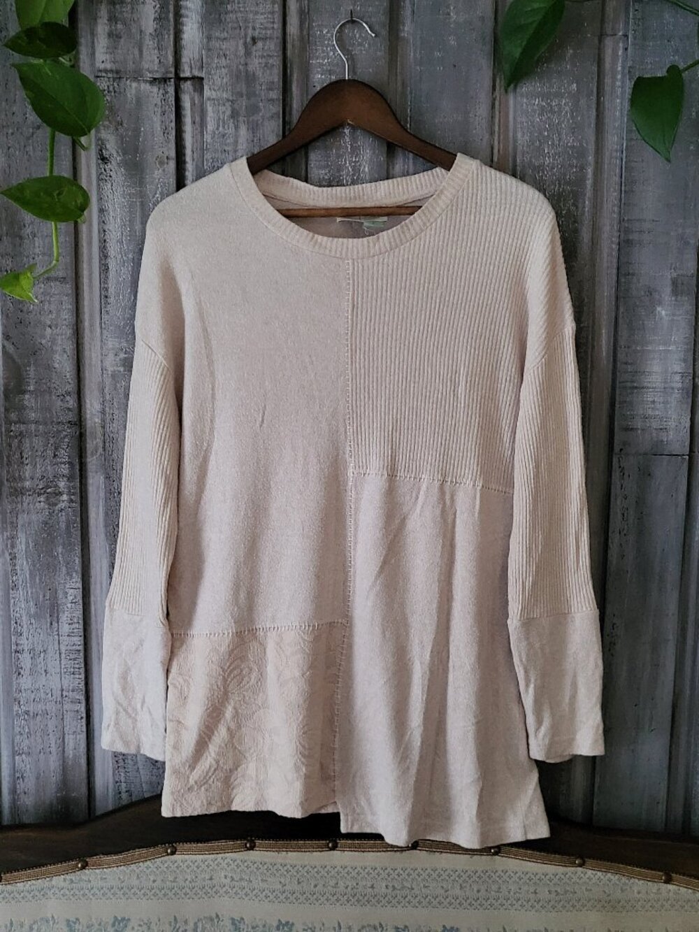Saturday Sunday by Anthropologie Mixed-Media Patchwork Knit Top